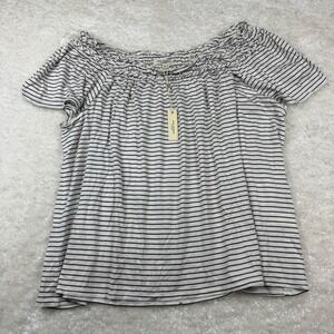 Max Studio London Top Women 3X White Black Striped Smocked Neck NWT